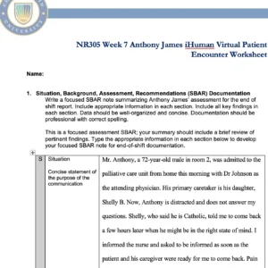 NR305 Week 7 Assignment: Anthony James iHuman Virtual Patient Encounter