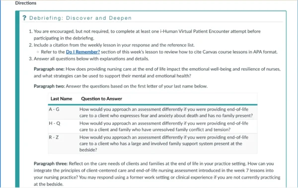 NR305 Week 7 Debriefing: Anthony James i-Human Virtual Patient Encounter