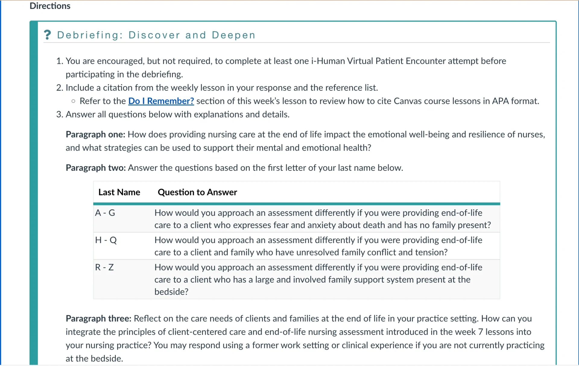 NR305 Week 7 Debriefing: Anthony James i-Human Virtual Patient Encounter