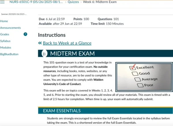 NURS-6501C Week 6 Midterm Exam