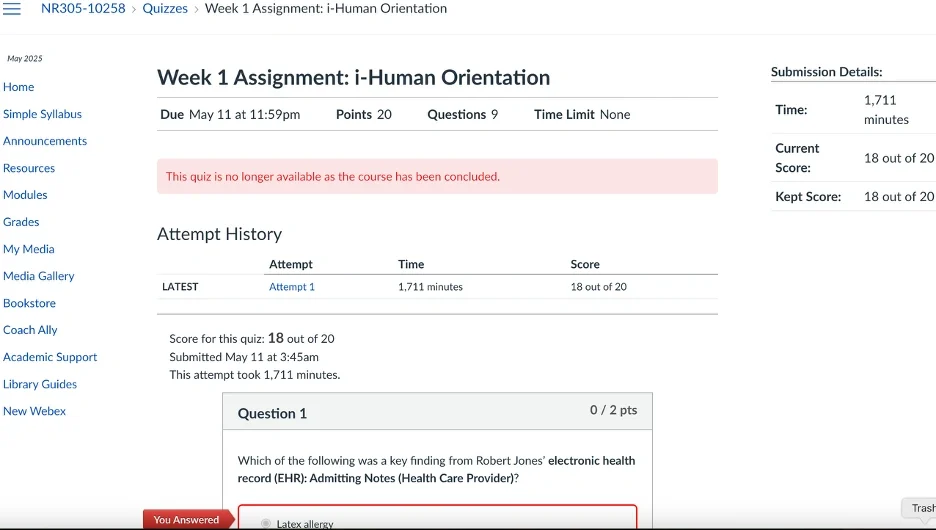 NR305 Week 1 Assignment: i-Human Orientation