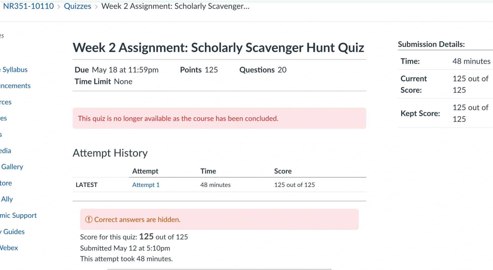 NR351 Week 2 Assignment: Scholarly Scavenger Hunt Quiz